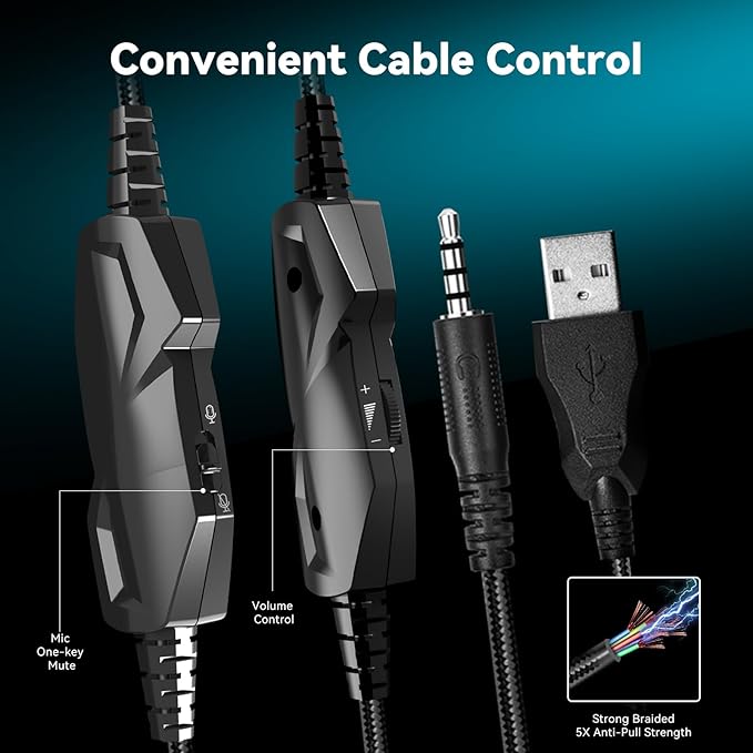 Gaming Headset with Microphone for Pc, Xbox One Series X/s, Ps4, Ps5, Switch, Stereo Wired Noise Cancelling Over-Ear Headphones with Mic, RGB, for Computer, Laptop, Mac, Nintendo, Gamer (White)-DeskLoop Office