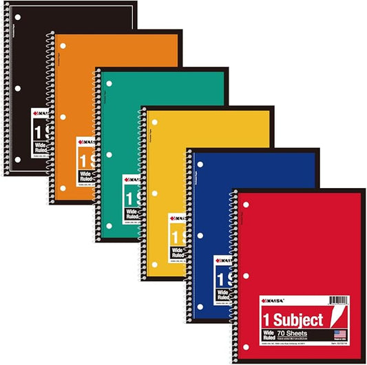 KAISA 1-Subject Wirebound Notebook Spiral Note Book, 8x10.5inch Wide Ruled 70sheets/pad Wire Notebooks Office School Supplies for Students Office, Pack of 6Pads, S07001W-DeskLoop Office