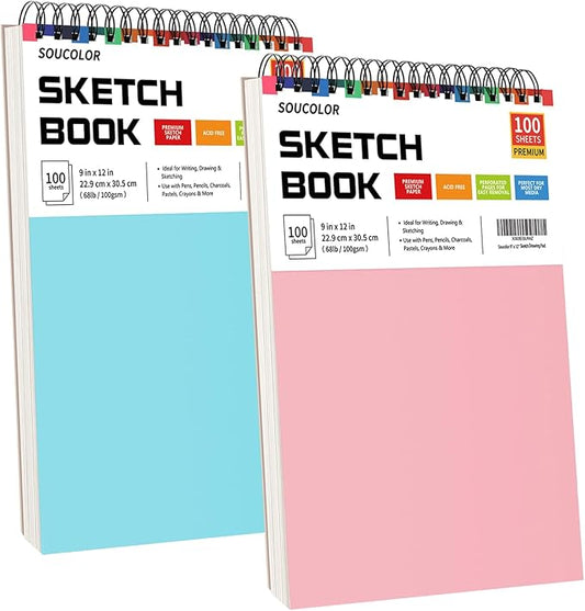 Soucolor Art Supplies Sketching Kit with 100 Sheets 3-Color Sketch Book, Teen Girl Gifts, Arts and Crafts for Kids Ages 8-12, School Supplies Gifts for Artists Adults Teens Girls Boys Kids-DeskLoop Office