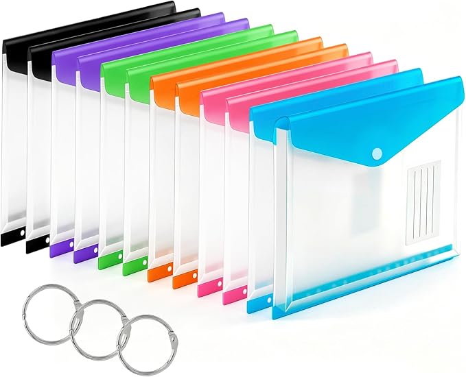 12 Pack Plastic Envelopes Binder Pocket 11 Holes Expandable Binder Folders - Image 9
