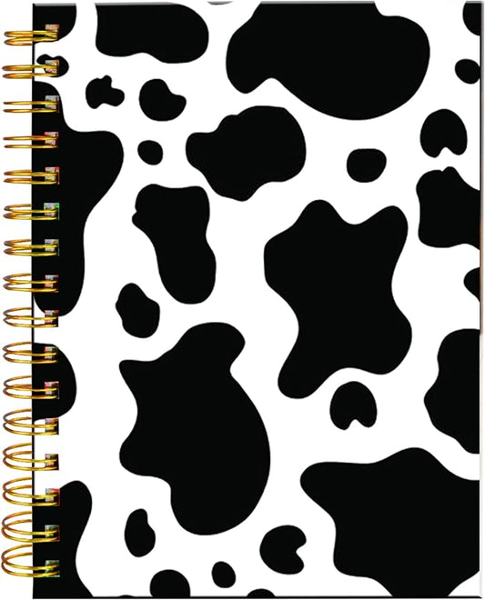 iampanda Spiral Journal Notebook,Strong Twin-Wire Binding with Premium Paper for Girl Women,Cute 60 Sheets A5 College Ruled Notebook/Journal,Perfect for School Office Home Gifts,Black White Cow Print-DeskLoop Office