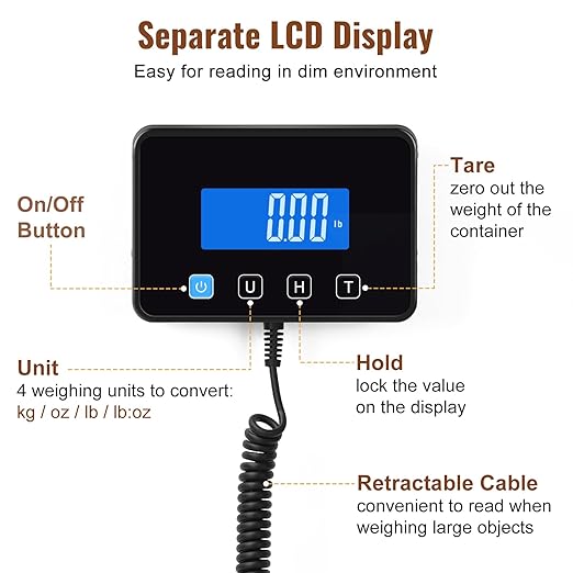 Miseyo 660lbs Heavy Duty Digital Shipping Scale - 0.7oz High Accurate Stainless Steel Postal Scale for Packages, Luggage, Small Business, Warehouse, Battery & Charging Cable Included-DeskLoop Office