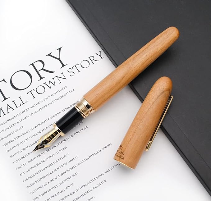 JINHAO 9036 Natural Wood Fountain Pen Handmade Ink Pen (Medium Nib 0.7mm, Cherry Wood)-DeskLoop Office