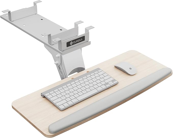 EUREKA ERGONOMIC Keyboard Tray Height Adjustable, Swivel Tilt Computer Keyboard Drawer Under Desk, 25x9.13'' Sliding Keyboard & Mouse Platform with Mouse Pad for Typing, Maple-DeskLoop Office