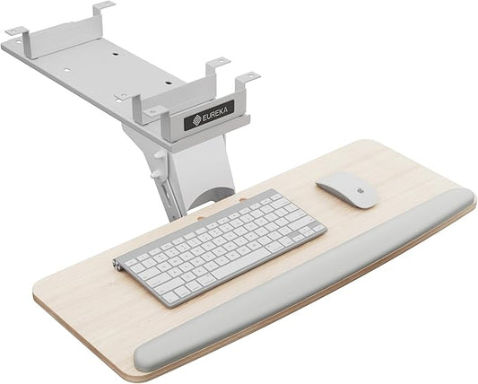 EUREKA ERGONOMIC Keyboard Tray Height Adjustable, Swivel Tilt Computer Keyboard Drawer Under Desk, 25x9.13'' Sliding Keyboard & Mouse Platform with Mouse Pad for Typing, Maple-DeskLoop Office