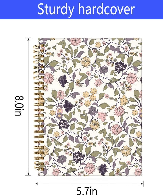 Spiral Journal Notebook,A5 Hardcover Lined Journals for Women Girl 6 x 8.3 in,120 Pages Thick Paper,Cute College Ruled Writing Notebook for Gifts Office Work School(Elegant Abstract Floral)-DeskLoop Office