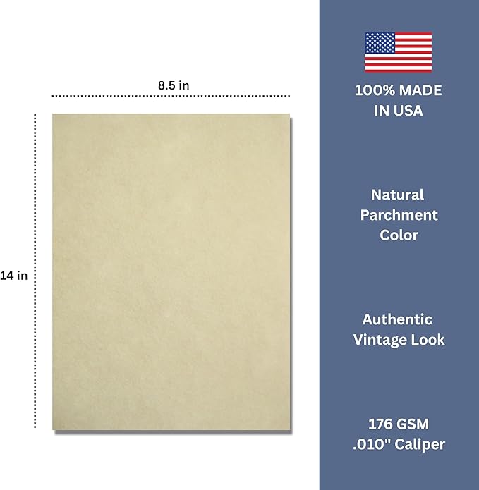150 Natural Parchment 65lb Cover Paper Sheets 8.5X14 Inches Cardstock Weight Colored Sheets 8.5" X 14" (8.5X14 Inches) Legal|Menu Size - Printable Old Parchment Semblance-DeskLoop Office
