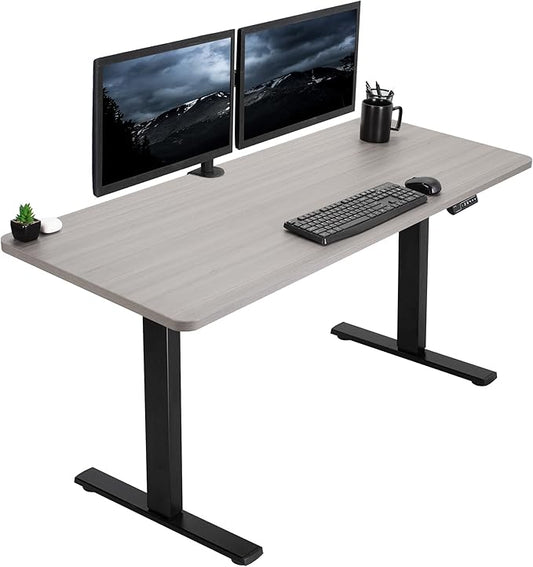 VIVO Electric 60 x 24 in Standing Desk, Memory Height Adjustment, 1B Series, One-Piece Dark Gray Top, Black Frame, DESK-KIT-1B6G-DeskLoop Office