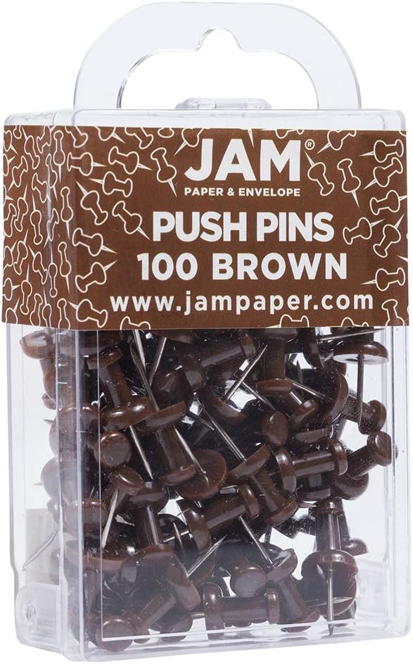 JAM PAPER Colorful Push Pins - Chocolate Brown Pushpins - 100/Pack-DeskLoop Office