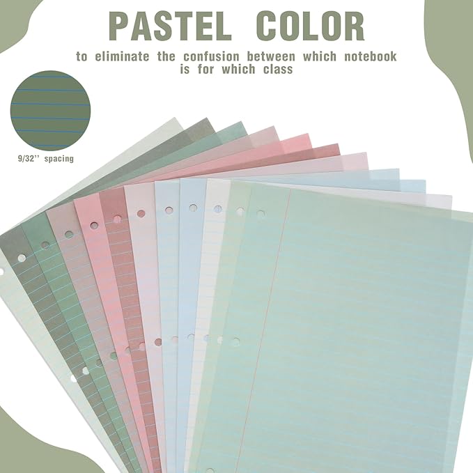 PerKoop 600 Sheets Colored Loose Leaf Paper 8.5" x 11" college ruled Lined 3 Hole Punched notebook Filler Paper for 3 Ring Binders Office School Supplies (Morandi Colors)-DeskLoop Office