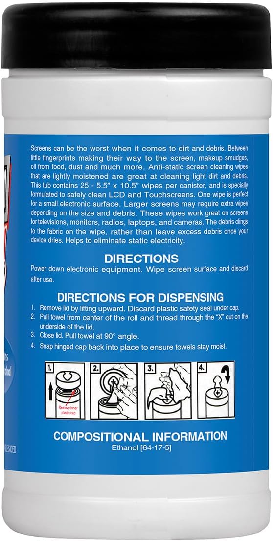 Zenex Screen Clean Anti-Static Electronic Screen Wipes - Single Sided Non-Abrasive Towels | For TV, Phones, Monitors | Quick Dry & Streak-Free | Prevents Static Build-up (3 Pack | 75 Sheets Total)-DeskLoop Office