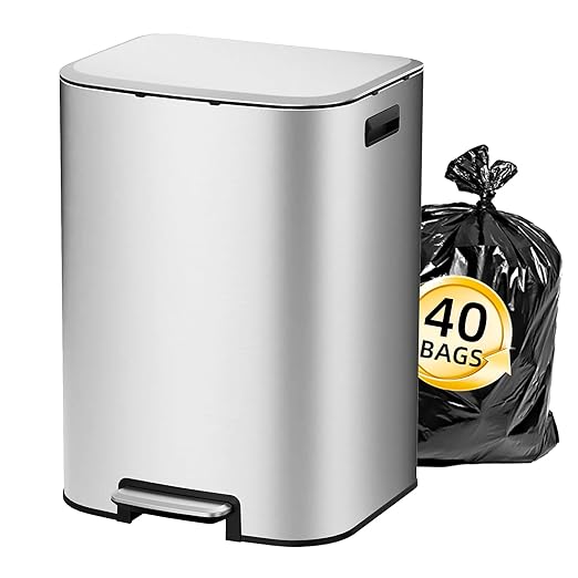 KUK 16 Gallon Kitchen Trash Can with Lid, Heavy Duty Hands-Free Stainless Steel Commercial Step Trash Bin with Removable Inner Bucket, Pedal Rubbish Bin for Home Office and Kitchen, 60L/16Gal-DeskLoop Office