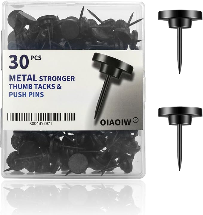 30 PCS Metal Black Push Pins for Wall Clear Thumb Tacks for Walls Flat thumbtacks Push pin for Bulletin Board Shadow Box Display Thumbtack for Cork Board-DeskLoop Office