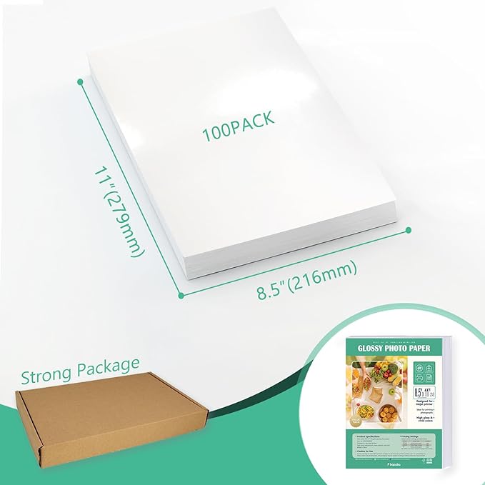 Glossy Photo Paper 8.5x11 48lb, 100 Pack, US Letter Size, for Inkjet Printer, 180 gsm-DeskLoop Office