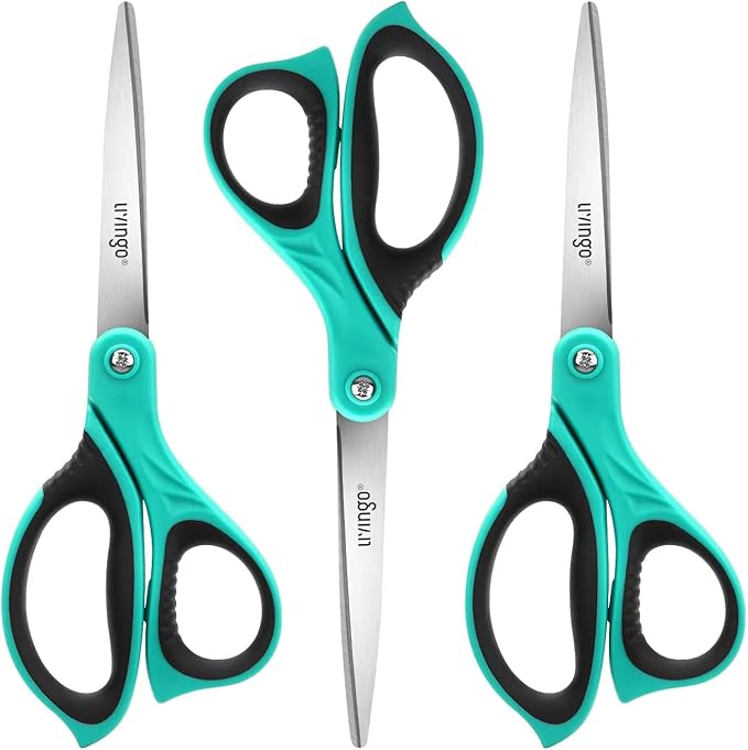 LIVINGO Scissors All Purpose Heavy Duty - 3 Pack 8.5” Blue Sharp Shears for Office Home and School Crafting Sewing Cutting Paper Fabric-DeskLoop Office