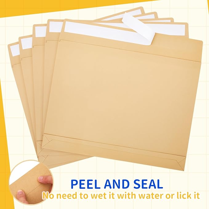 20 Pcs 14 x 18 x 1.6 Inch Large Expandable Catalog Envelopes Manilla Kraft Peel and Seal Envelopes Light Large Mailing for Office Home Documents Magazines Photos Storage Organizing(Brown)-DeskLoop Office