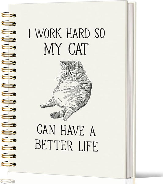 Lacama Cat Notebook, Gifts for Cat Lovers, Funny Notebooks for Work, 160 Pages, Office Humor Gifts, School Office Supplies, 5.5"x8.3" I Work Hard So My Cat Can Have A Better Life Journal Notebook-DeskLoop Office