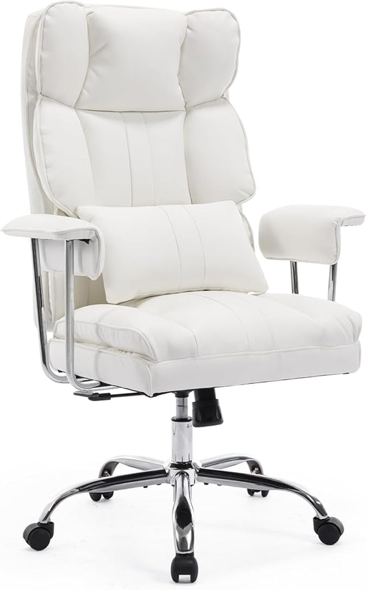 Big and Tall Office Chair 500lbs Wide Seat Executive Office Desk Chair High-Back Office Task Chair with,Ergonomic Lumbar Support Computer Office Chairs for Heavy People(White)-DeskLoop Office