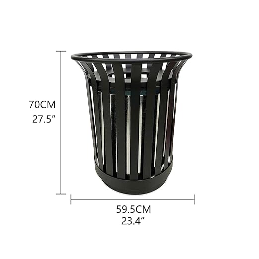 Outdoor Metal Slatted Trash Receptacle,Waste Receptacle,Commercial Trash Cans,Zone Round Garbage Bin,Square Hotel Street Patio Indoor Metal Stan (Large - Black)