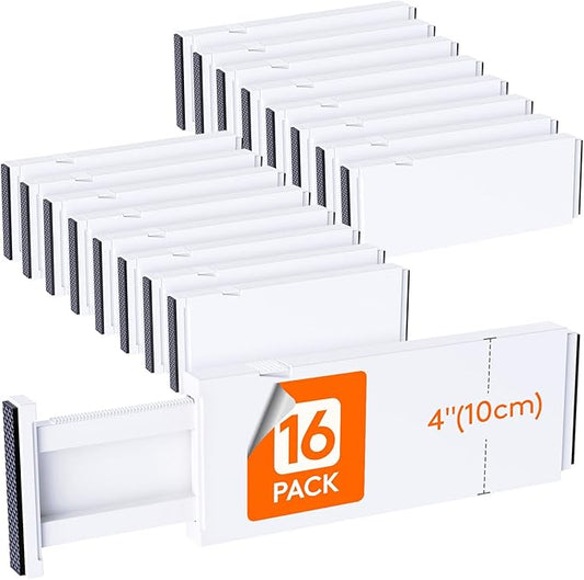 Lifewit 16 Pack Drawer Dividers 4" High, 11-17" Adjustable Drawer Organizers for Clothes, Expandable Dresser Separators in Bedroom/Bathroom/Kitchen/Fridge/Office Organization and Storage,White-DeskLoop Office