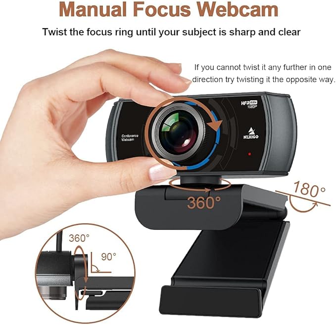 NexiGo N980P 1080P 60FPS Webcam with Microphone and Software Control, USB Computer Camera, Built-in Dual Noise Reduction Mics, 120° Wide-Angle for Zoom/Skype/FaceTime/Teams, PC Mac Laptop Desktop-DeskLoop Office