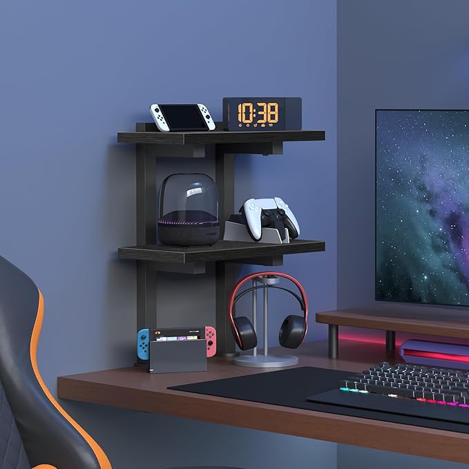 Clamp On Desk Organizer, 2-Tier Desktop Bookshelf, Adjustable Desk Storage Shelf, Metal Frame, for Office, Study and Game Room, Black DSBK3501-DeskLoop Office