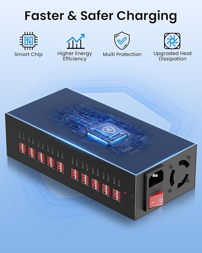 300W USB~c Charging Station, 40 Port (20 USB A & 20 USB~C Port) USB Charger Block, Fast Charging Station for Multiple Devices, Desktop Charger Compatible for iPhone, iPad, Tablets-DeskLoop Office