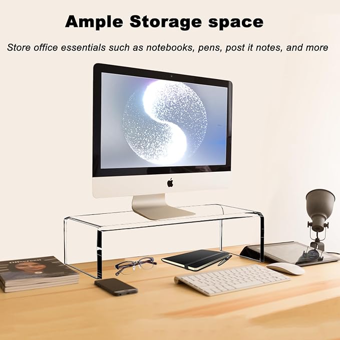 Clear Acrylic Monitor Stand Riser 20", Laptop Keyboard Cover cat Proof, Keyboard Protector Anti-Cat Prevent Cats from Touching Keyboard, Clear Monitor Riser for Keyboard Storage-DeskLoop Office