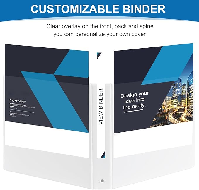1.5 Inch 3 Ring Binder, 1-1/2“ Binder with 2 Interior Pockets, Durable White View Binders, Clear View Cover, Holds up to 325 Sheets US Letter Size, Perfect for Office/Home/School.(6 Pack)-DeskLoop Office