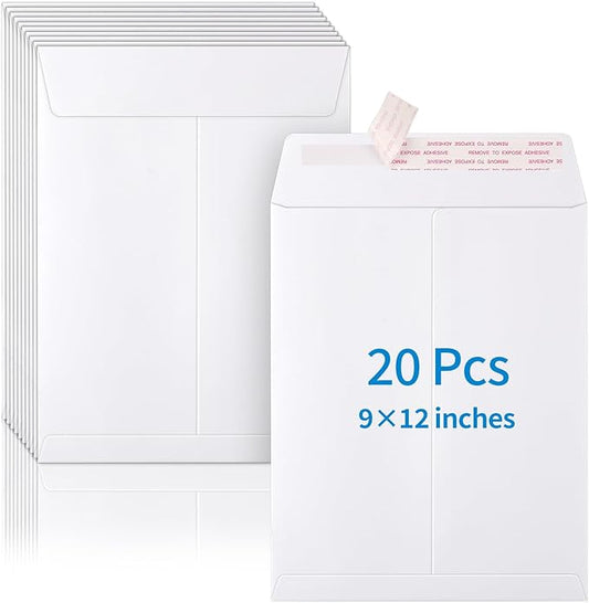 20 Pack Catalog Envelopes Self Seal, 9 x 12 Inches Catalog Mailing Envelopes, White Manila Envelopes for Mailing, Organize, Storage, Home, Office-DeskLoop Office
