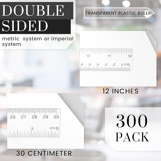 Fumete 300 Packs 12 Inch Back to School Clear Plastic Ruler Bulk with Inches and Centimeters Students Drafting Measuring Tool, Metric Rulers for Classroom Office Supplies-DeskLoop Office