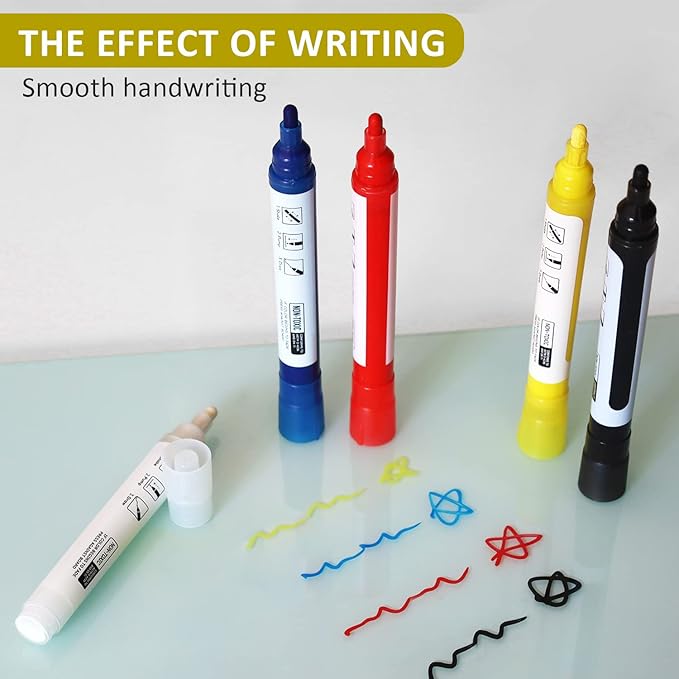 Bright Yellow Dry Erase Markers for Black Glass Board, 2-in-1 Reversible Dual Tip - Bullet & Fine, Easy Clean Grip Liquid Chalk Pens for Acrylic Board, 10 Pack-DeskLoop Office