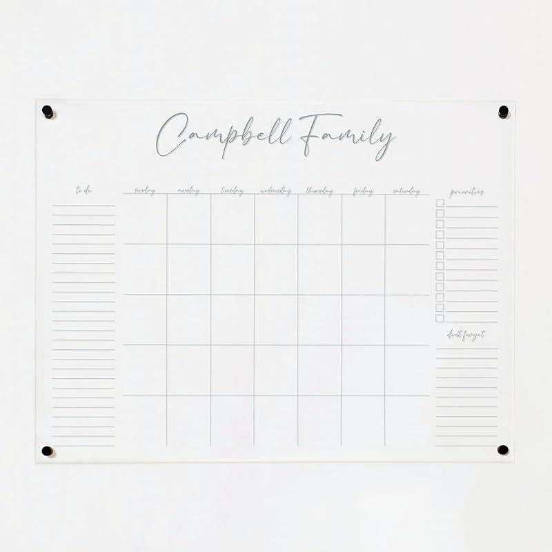 Personalized Clear Acrylic Calendar for Wall, Calendar Whiteboard for Wall, Dry Erase Wall Calendar, Wall Calendar Organizer System for Home (Cursive, Grey, 47.5"W x 36"H)-DeskLoop Office