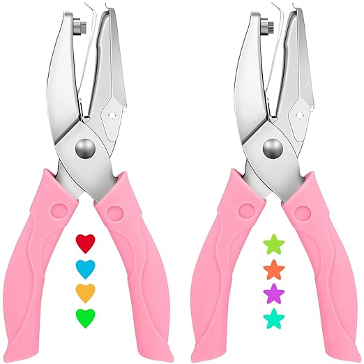 2 Pack Handheld Hole Paper Punch Kit,Single Hole Punch, Heart and Star Hole Punch-DeskLoop Office