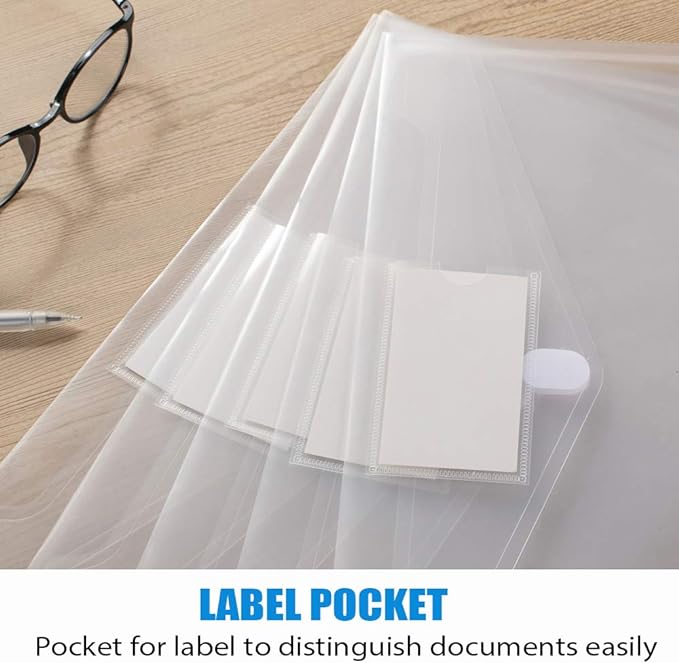 Sooez 10 Pack Plastic Envelopes File Folders, Clear Folder for Document US Letter A4 Size Poly Envelopes with Label Pockets for School Home Work Office Organizer, Clear-DeskLoop Office