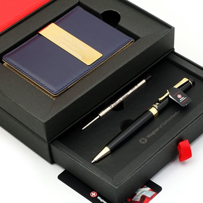 Free engraving - 24K Gold, Mens Leather Money Clips, Roller Ballpen, Ballpoint pen, Ball pen, Groomsmen Gift,Three Lines Each 20 Characters, Free Customization (NAVI)-DeskLoop Office