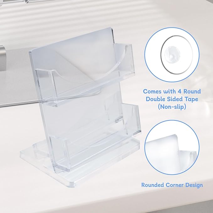 Acrylic Business Card Holder 2-Tier for Desk - Office & Exhibition Clear Business Card Display Stand, Business Card Organizer with 2 Slots, Holds Up to 130 Cards-DeskLoop Office