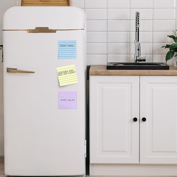 48 Pack 3840 Sheets Lined Sticky Notes 3X3 in Ruled Self Sticky Note Pads 80 Sheets/pad Colorful Sticky Notes with Lines Post Notes for Office, Home, School, Meeting-DeskLoop Office