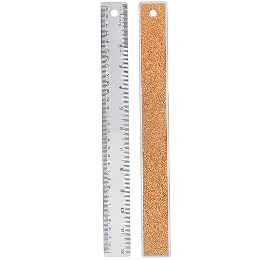 12 Inch Metal Ruler Stainless Steel Metal Ruler with Cork Backing, Non-Slip Rulers with Inch and Centimeters, Straight Edge Cork Base Rulers for Student School Office Drafting Tools-DeskLoop Office