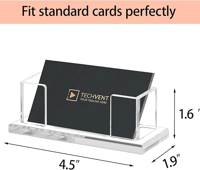 Weiai Acrylic Business Card Holder Stand for Desk, 2 Pieces Modern Clear Base Business Card Organizer Display-DeskLoop Office