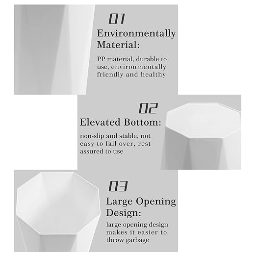 12L Trash Can Wastebasket Plastic Trash Bin Garbage Container Rubbish Can Paper Basket Office Organizer for Bedroom Home Office, 6 White-DeskLoop Office