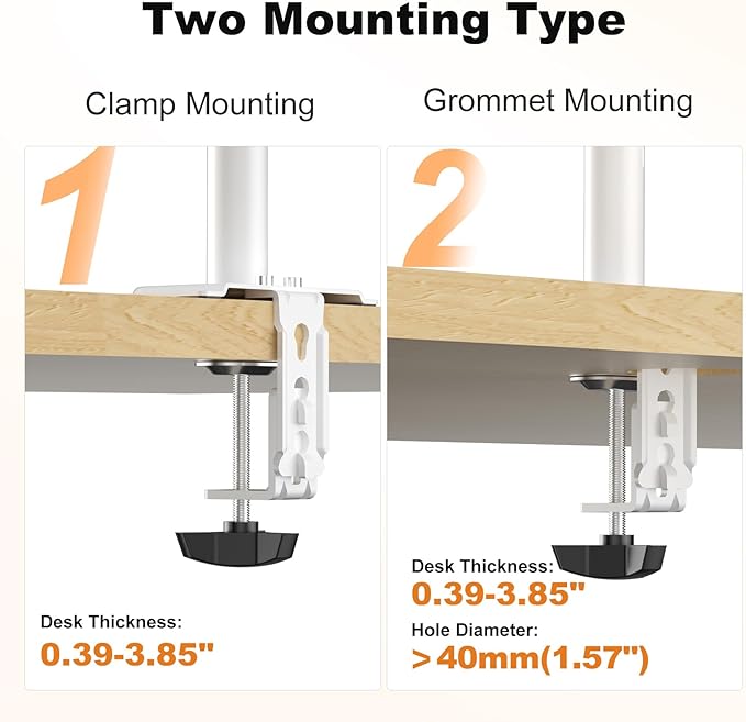 Suptek Dual LED LCD Monitor Stand up Desk Mount Extra Tall 31.5" Pole Heavy Duty Fully Adjustable Stand for 2 / Two Screens up to 27 inch,White (MD6842W)-DeskLoop Office