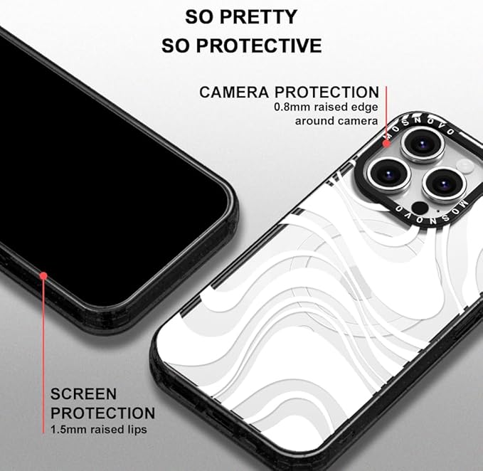 MOSNOVO Magnetic Case for iPhone 16 Pro, 10ft Military-Grade Protection, Compatible with Magsafe, Shockproof Phone Case for iPhone 16 Pro - White Swirl - Clear Black-DeskLoop Office