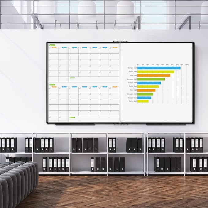 JILoffice Magnetic Foldable Dry Erase Calendar Whiteboard Combo, 2 Month Calendar Board & White Board 72 X 40 Inch, Black Aluminum Frame Wall Mounted Board for Office Home and School-DeskLoop Office