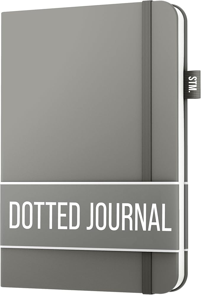 Scribbles That Matter A5 Bullet Dotted Journal Notebook | Vegan Hard Cover, 120gsm bleedproof thick paper, 150 pages, 5.75 x 8.5in, 2 bookmarks, tab stickers, penloop | For Work | Grey-DeskLoop Office