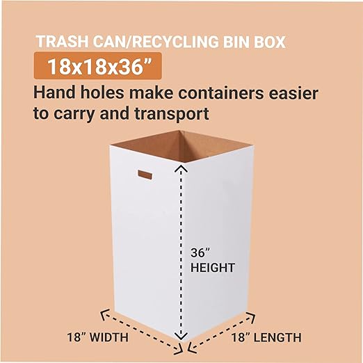 AVIDITI Cardboard Trash Cans and Recycling Bins, 50 Gallon 18"L x 18"W x 36"H (10-Pack) Reusable or Disposable Pop Up Garbage Boxes for Parties, Outdoor Events, Heavy Duty, Plain-DeskLoop Office
