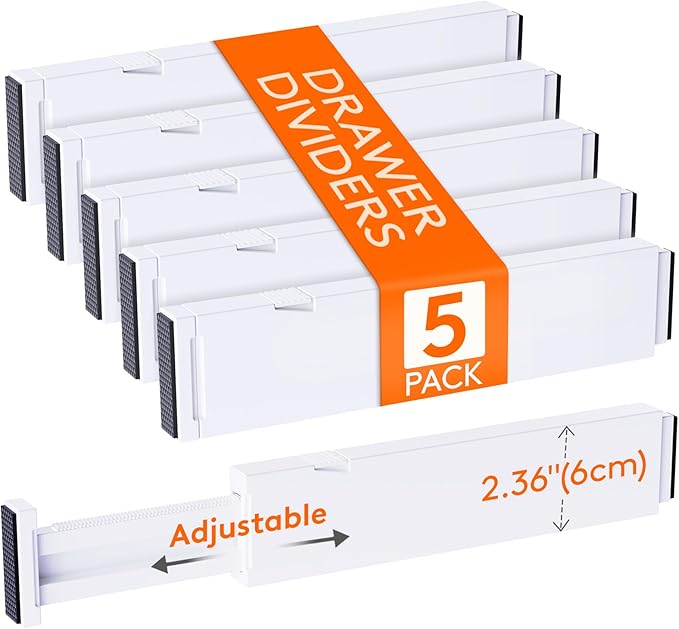 Lifewit 5 Pack Clothes Drawer Dividers 2.36" High, 11"-17" Adjustable Drawer Organizer for Clothing/Makeup, Plastic Expandable Separators in Kitchen/Dresser/Bathroom/Office Organization & Storage-DeskLoop Office