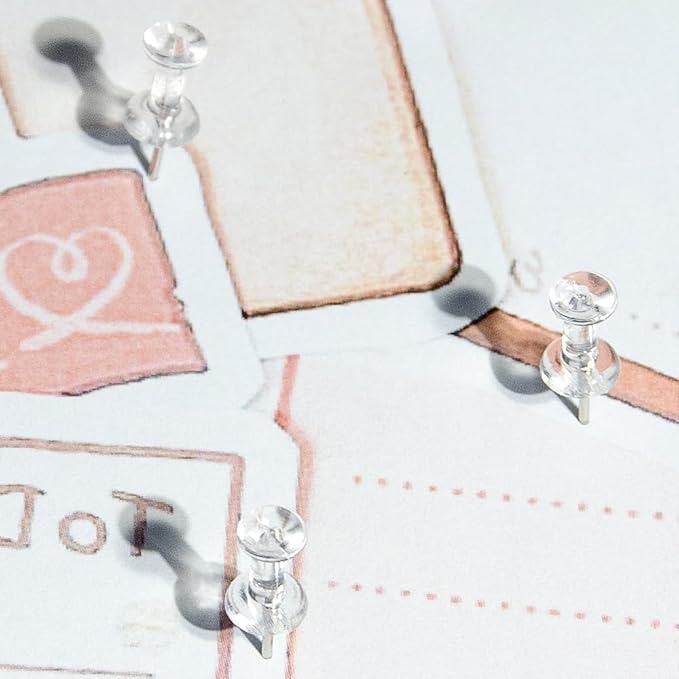 100 Pack Push Pins Tacks, Clear Plastic Head, Steel Point,Thumb Tacks for Bulletin Board,Stick Pins Thumb Tacks for Cork Board Wall Hangings (100, Clear)-DeskLoop Office