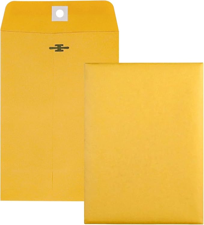 6” x 9” Clasp Envelopes with Gummed Seal Brown Kraft Catalog Envelopes Clasp Mailing Envelopes for Home, Office, Business 28 lb Kraft Paper,Pack of 30-DeskLoop Office