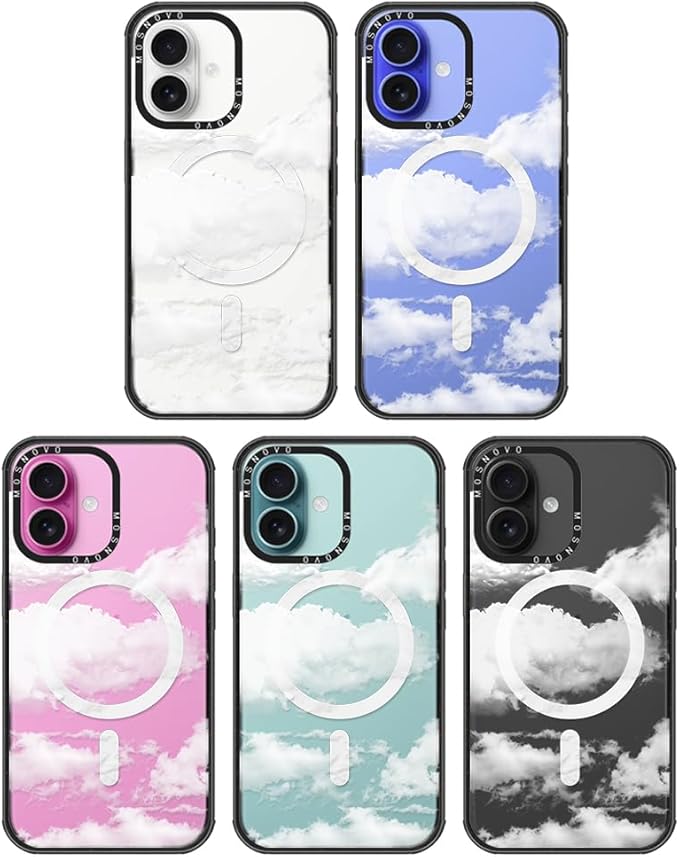 MOSNOVO Magnetic Case for iPhone 16, 10ft Military-Grade Protection, Compatible with Magsafe, Shockproof Phone Case for iPhone 16 - Cloud - Clear Black-DeskLoop Office